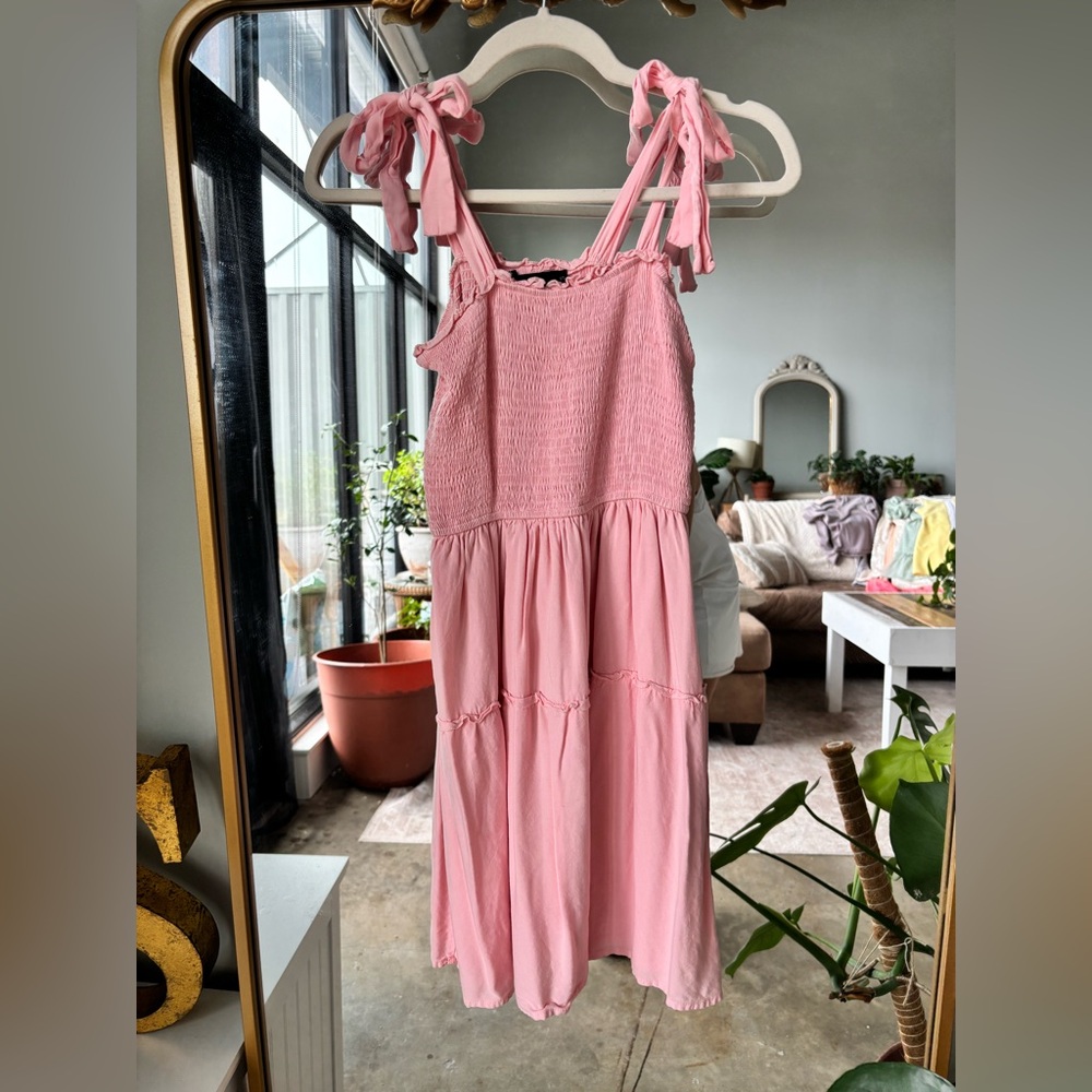 Pink Sleeveless Dress with Tie Straps